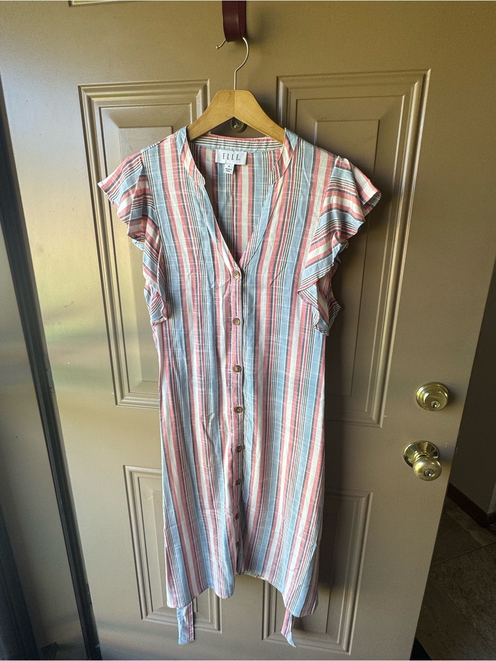 Elle Pink and Blue Striped Midi Dress